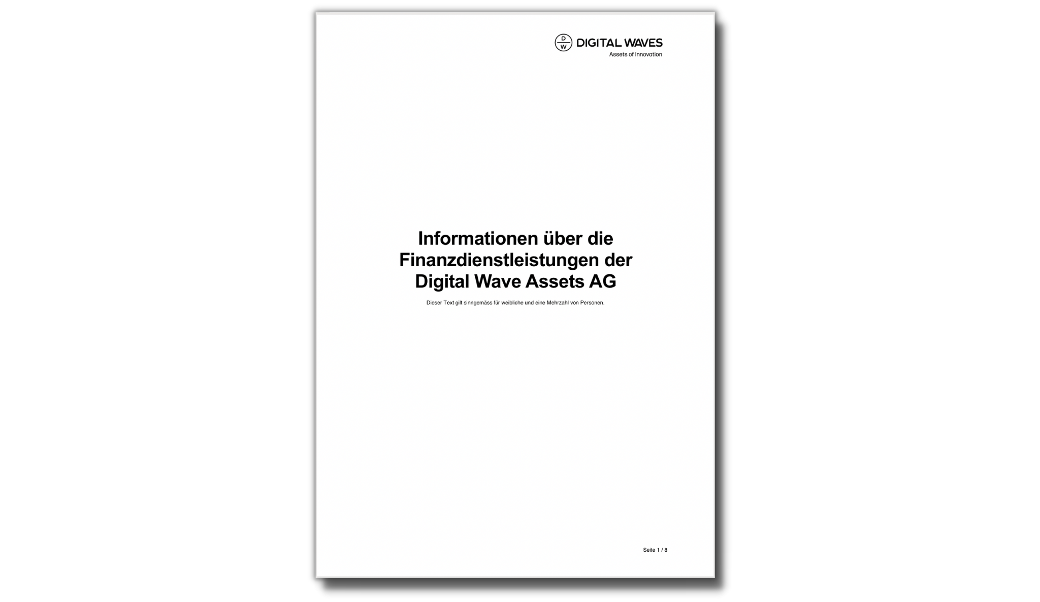 Information on the financial service and the financial instruments provided by Digital Waves (German only)